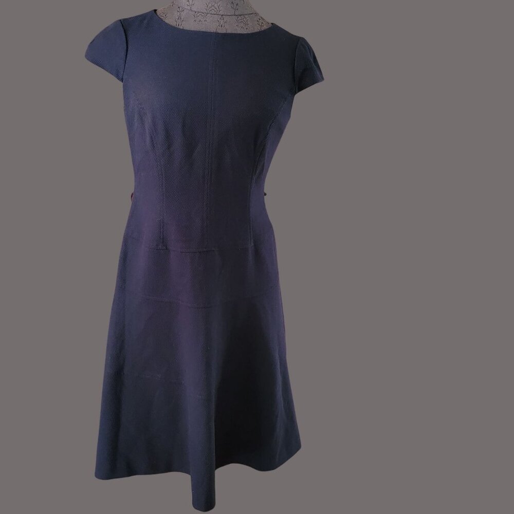 Anne Klein Womens Cap Sleeve A-Line Dress Size 2 Navy Blue